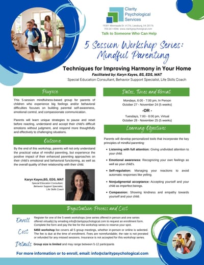 Registration Now Open for 5-week Mindful Parenting Workshop - In person or Virtual Options Available image