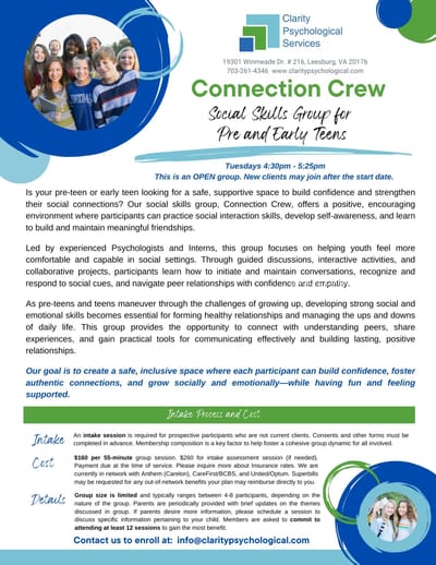 Enrollment Now Open for Pre-Teen and Young Teen Social Skills Group image