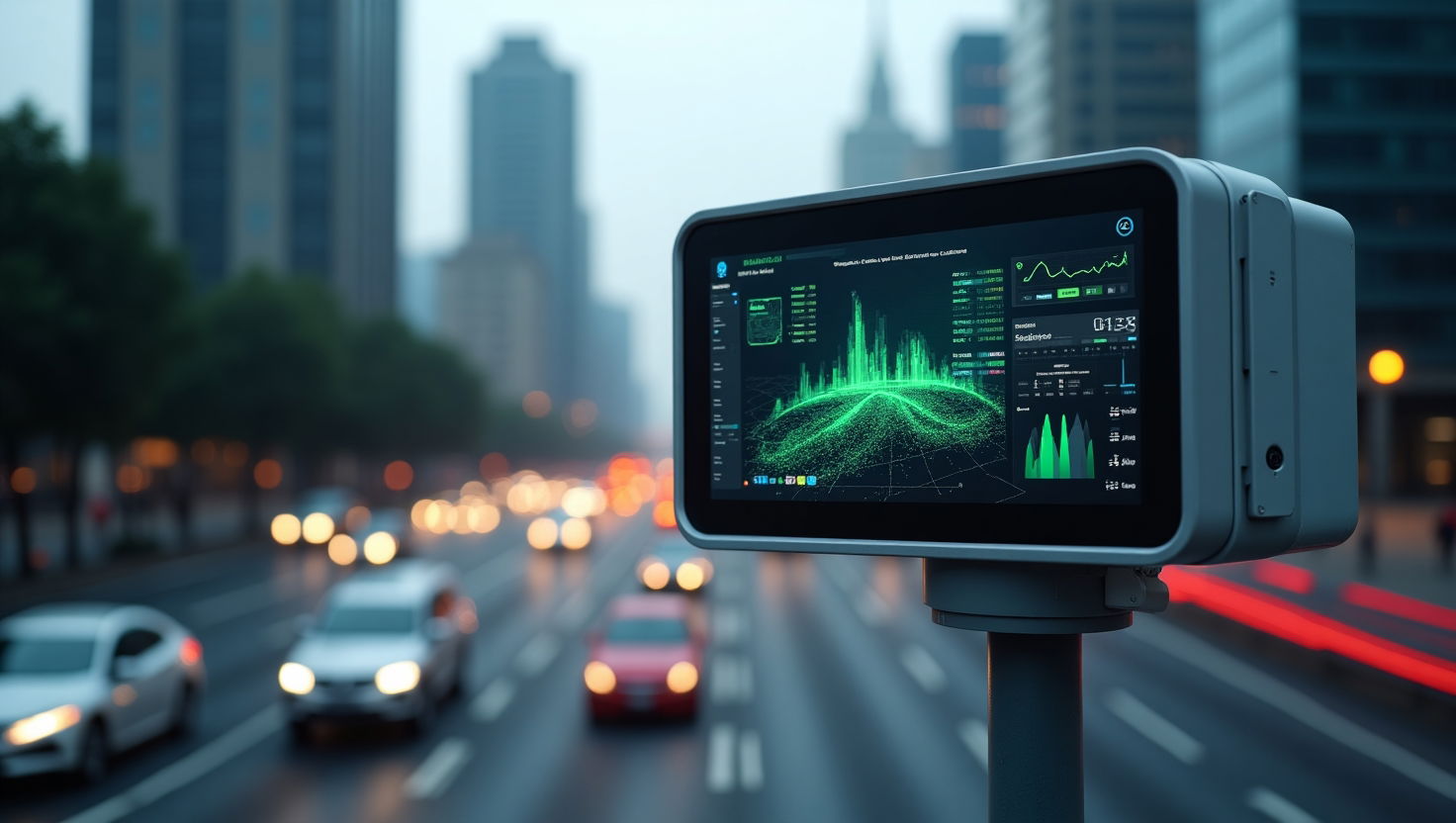 Un autovelox smart dotato di AI analizza il traffico cittadino in tempo reale, monitorando comportamenti e prevenendo infrazioni.