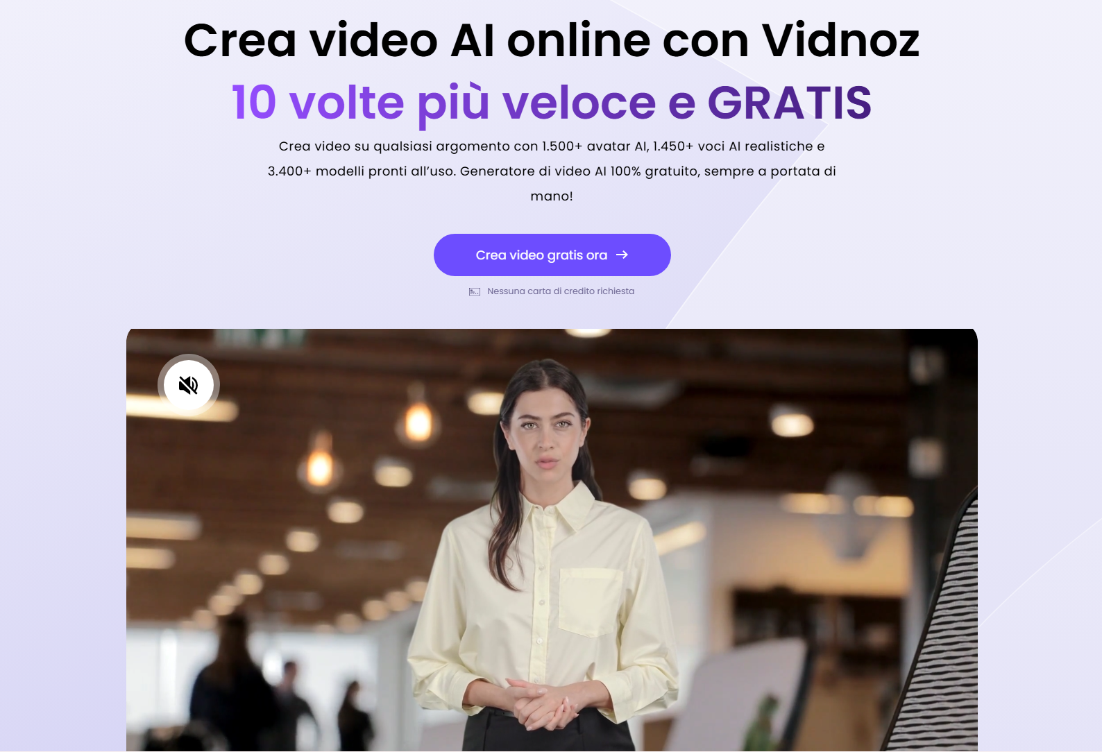 Interfaccia Vidnoz con esempi di video AI generati e strumenti creativi