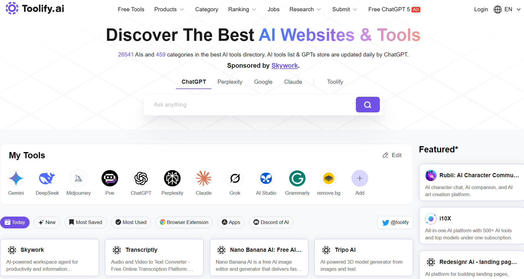 Toolify ai tool per cercare nuove ai immagini video chatbot