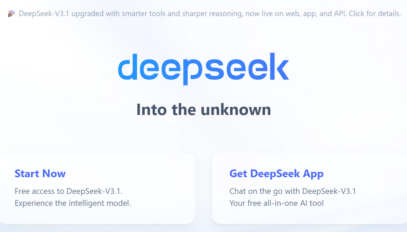 DeepSeek 3.1 AI Home Page chatbot