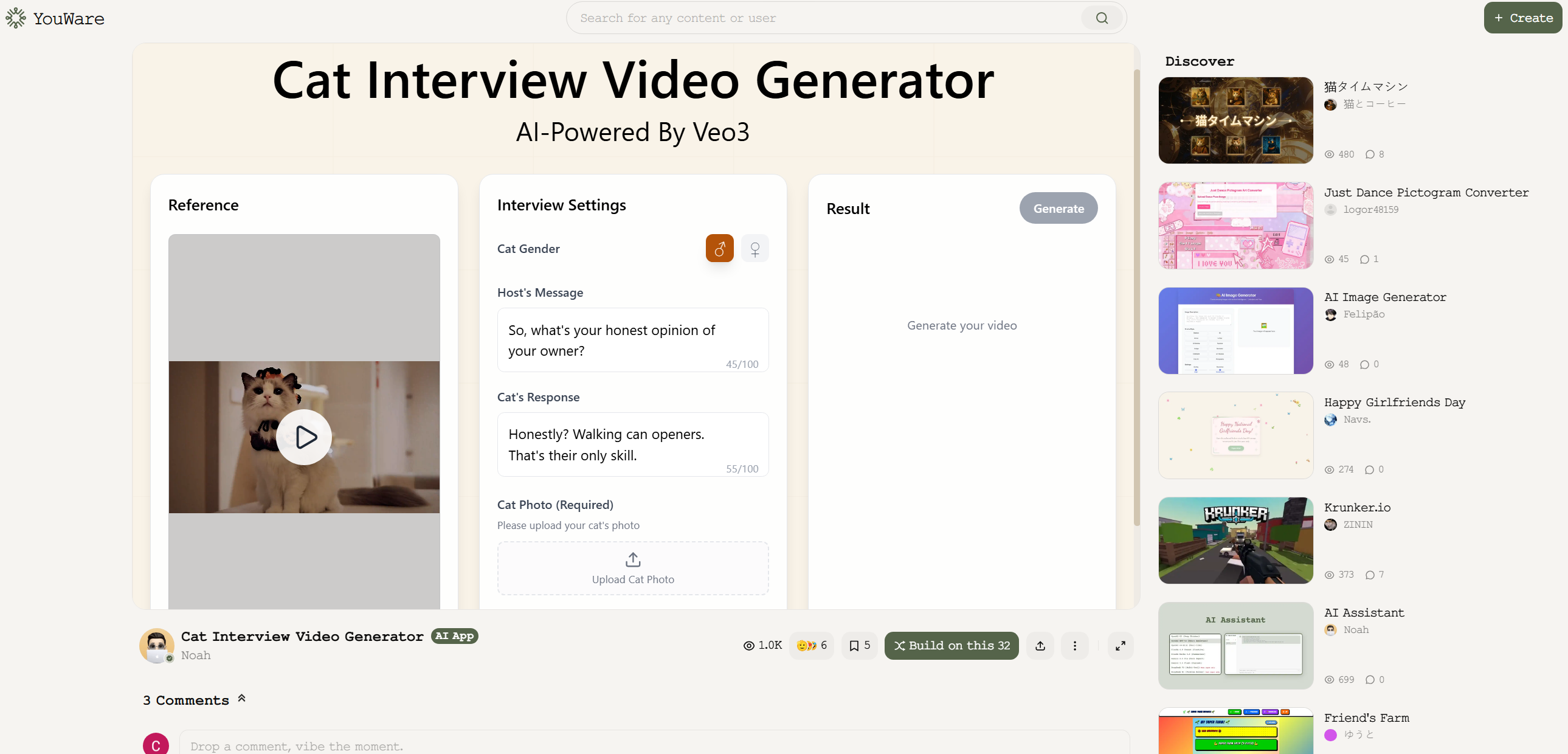 YouWare AI Agente Crea Video e Immagini e APP senza codice