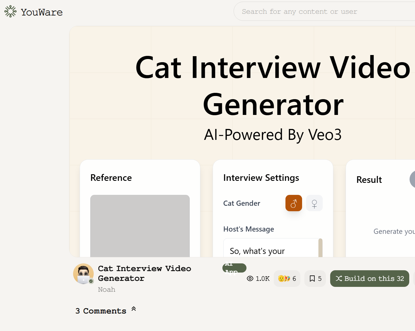 YouWare AI agente Crea Video e Immagini e APP senza codice