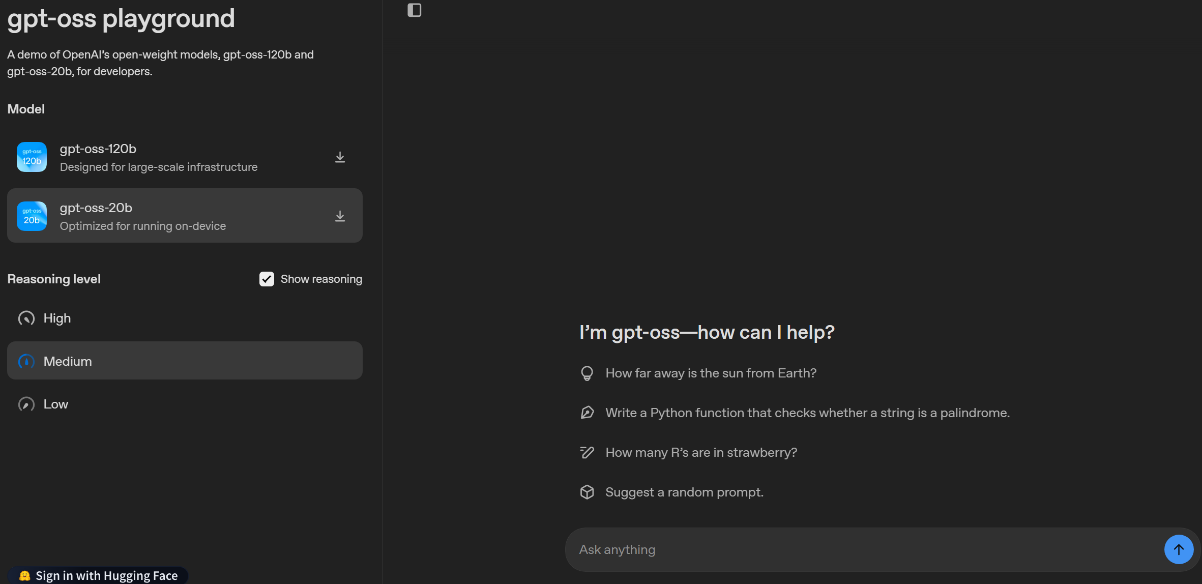ChatGPT OSS AI Gratis chatbot playground