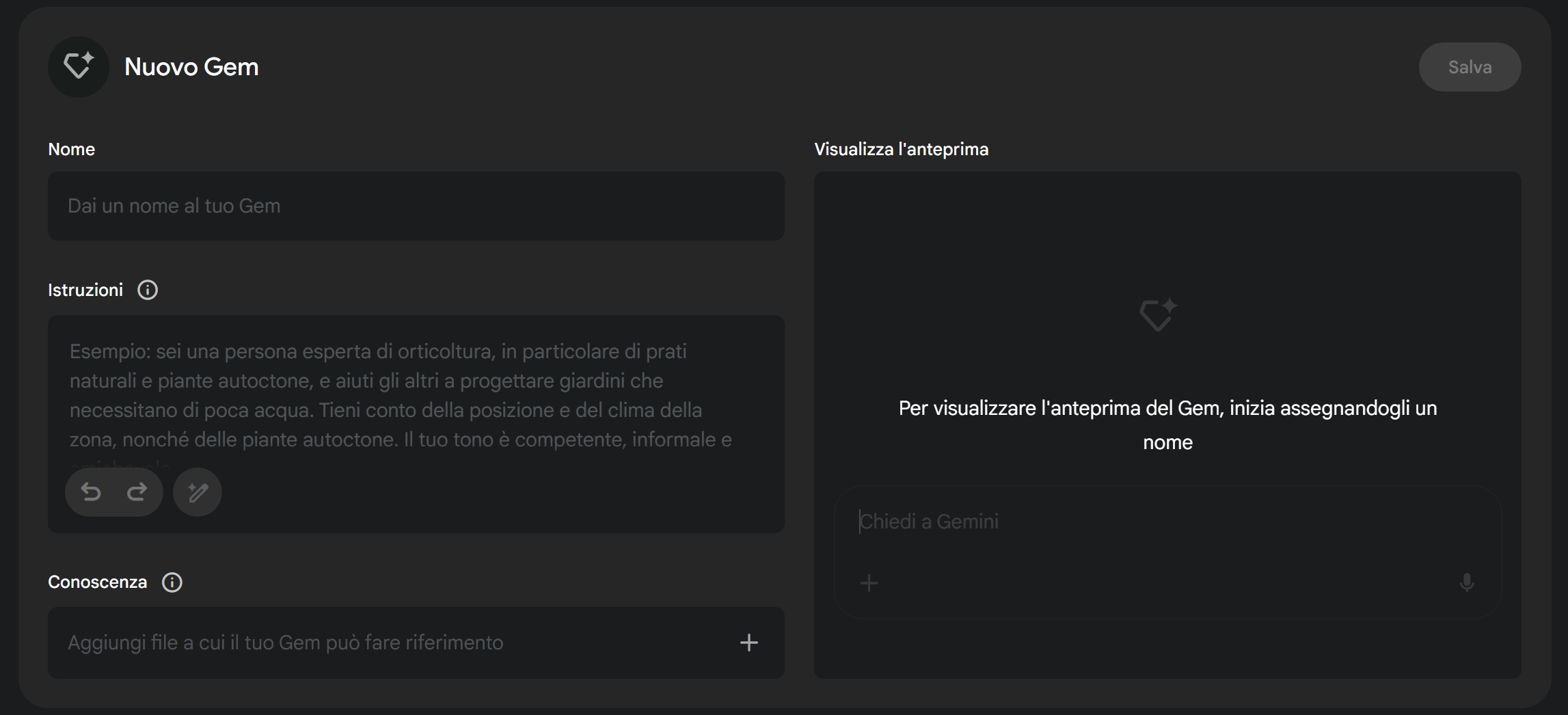 Google Gemini Gem AI Crea progetti