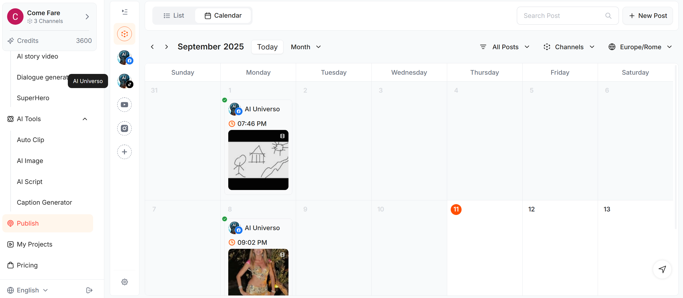 Short AI Pubblicazioni Automatiche canali social
