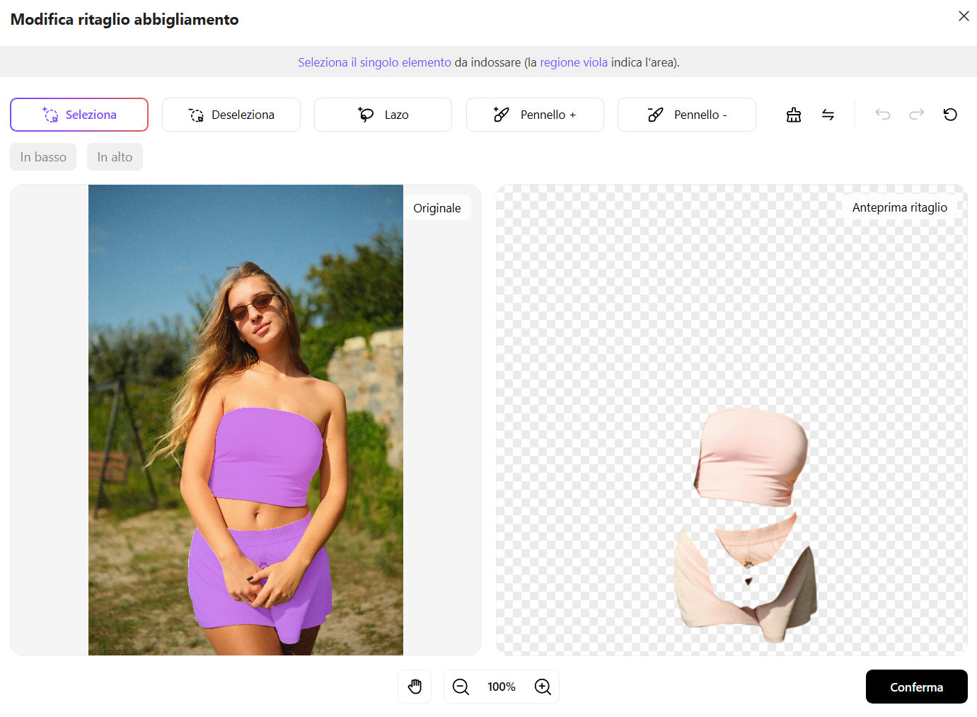 SellerPic AI Virtual try on Immagini Editor abbigliamento