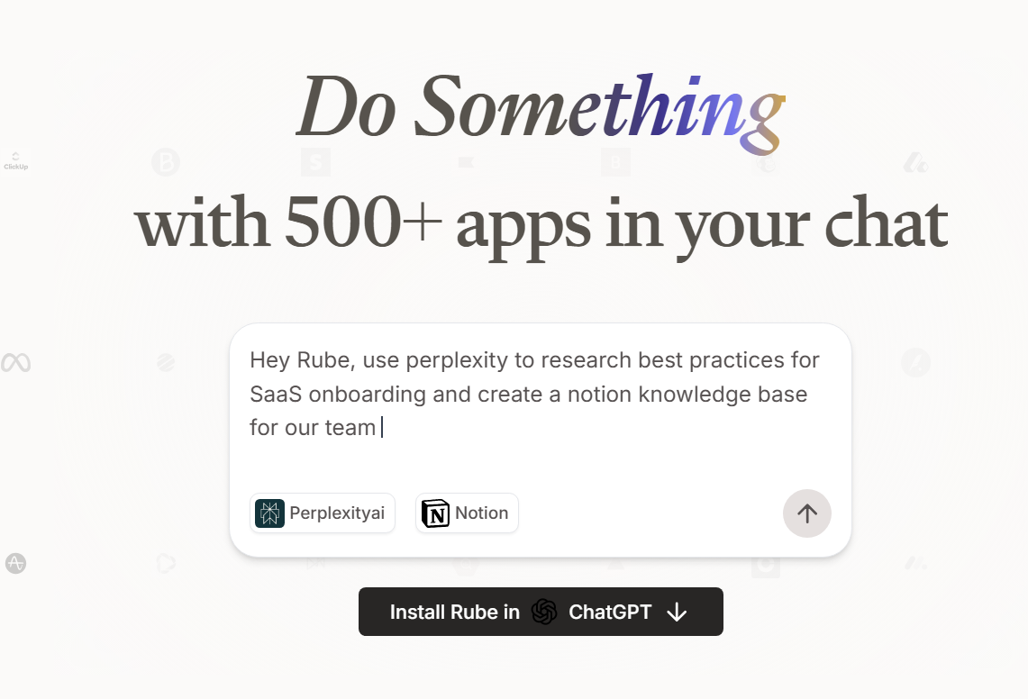 Rube app AI homepage
