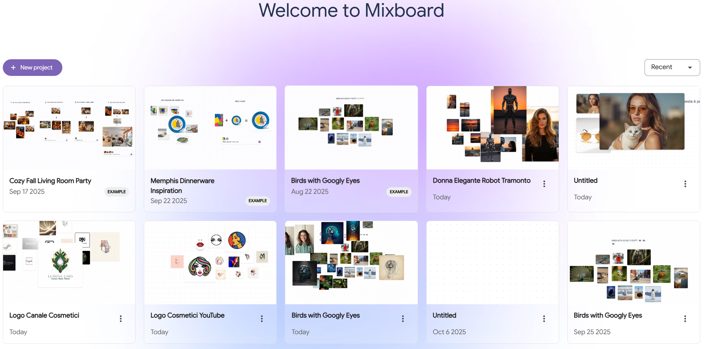 Google Mixboard AI IMMAGINI Gratis New Project