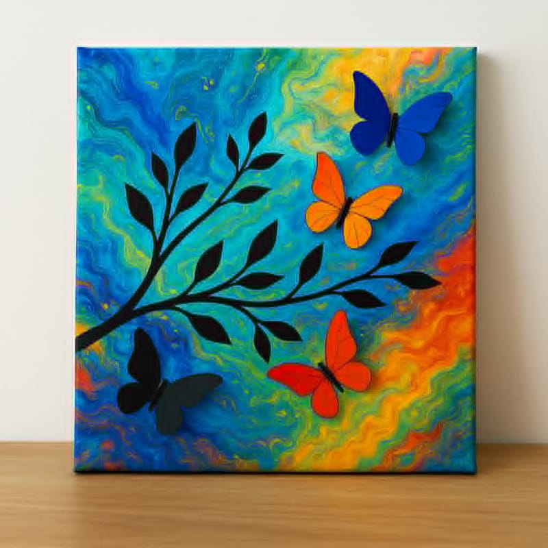 День Весны! Картина в стиле FLUID ART с декорированием