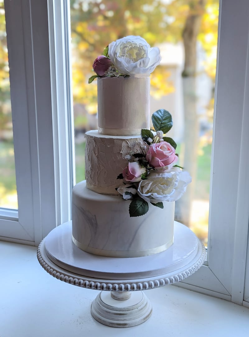 English roses three tier wedding cake