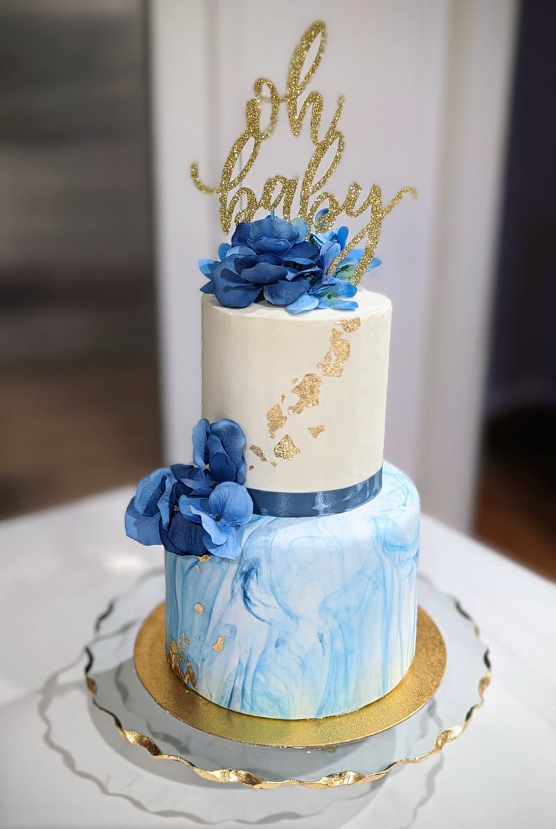 Blue Hydrangea Baby Shower Cake