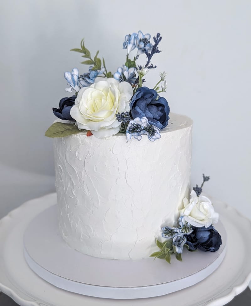 Navy Blue Floral Wedding Cake