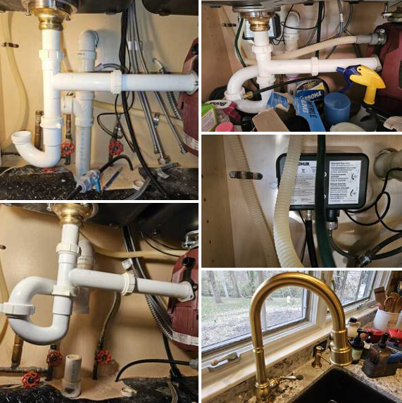 Redid New Sink Drain Plumbing and Installed Handless Faucet Electronics and Water Connections
