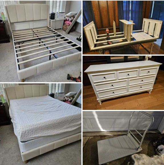 Assembled a new bed, a dresser and a pull cart for the client.