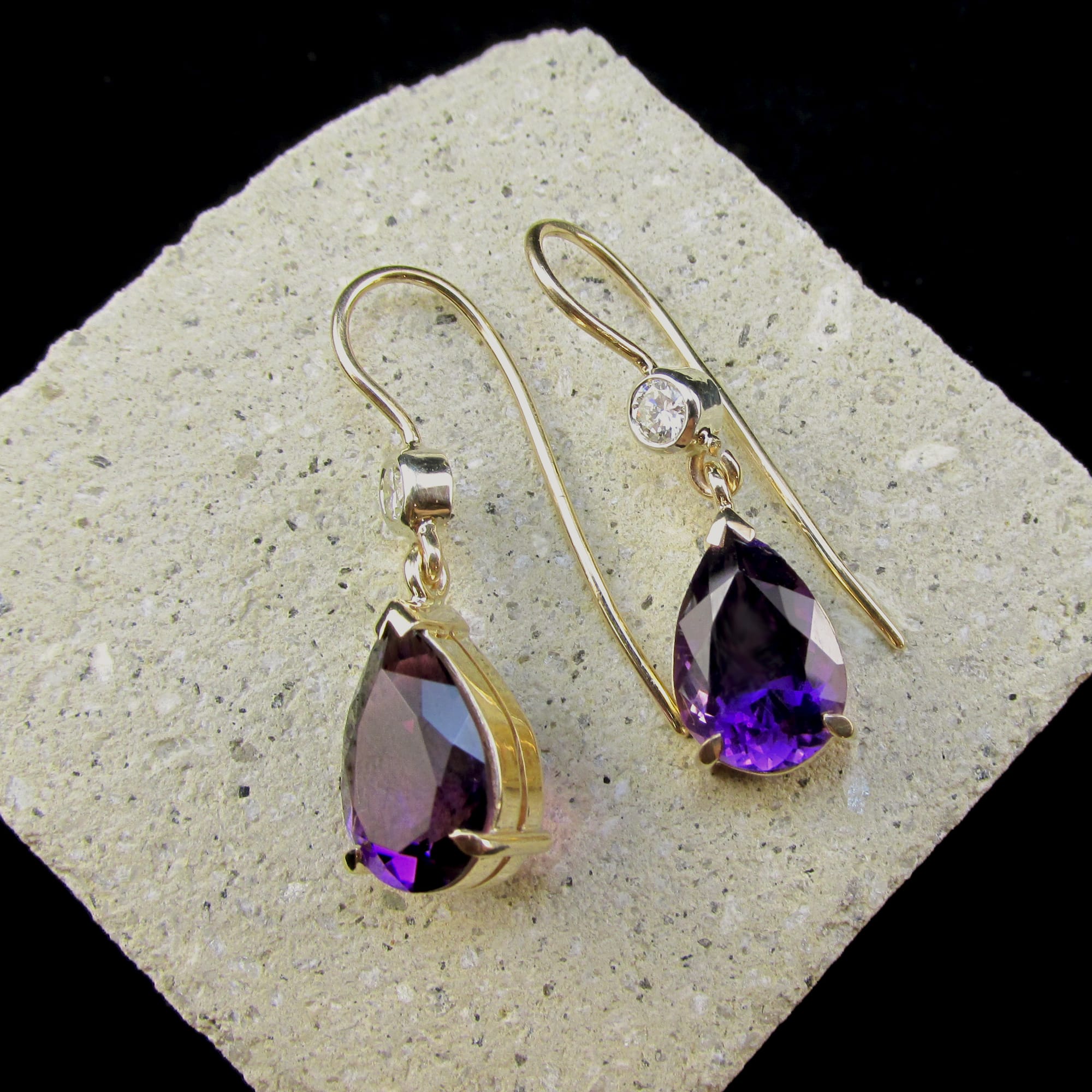 9ct Yellow & White Gold Amethyst & Diamond Earrings (Ref#25067)
