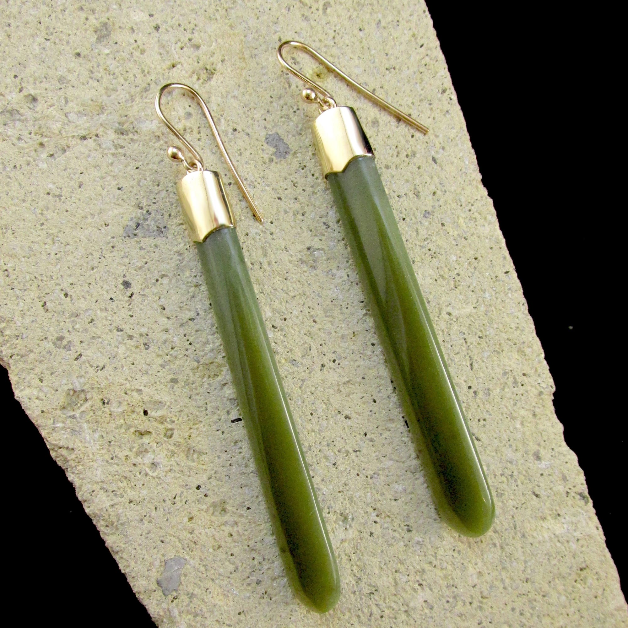 9ct Yellow Gold Greenstone Drop Earrings (Ref#26001)