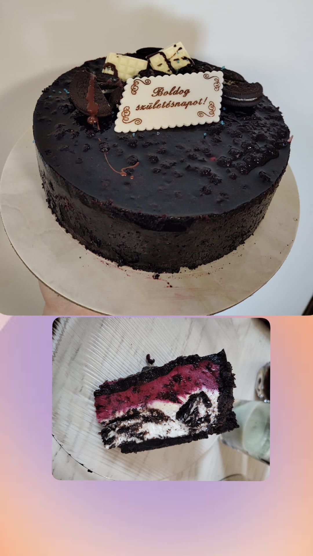 Karamellás Oreo torta fekete szederrel, áfonyával/sütés nélkül
