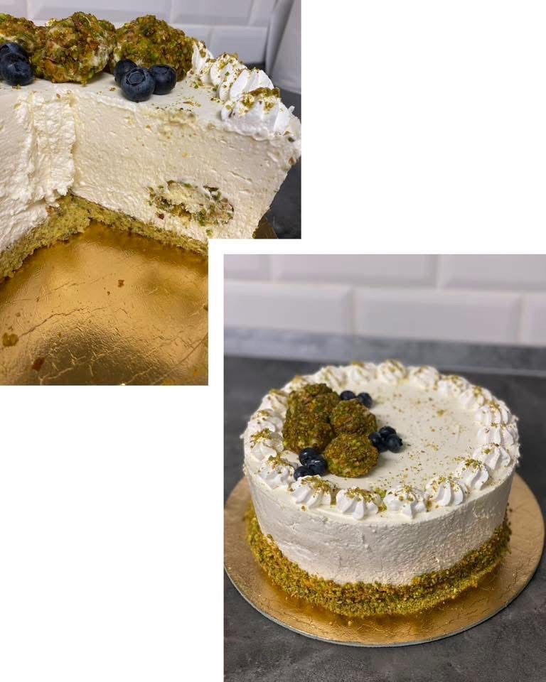 Pisztáciás túrógombóc torta