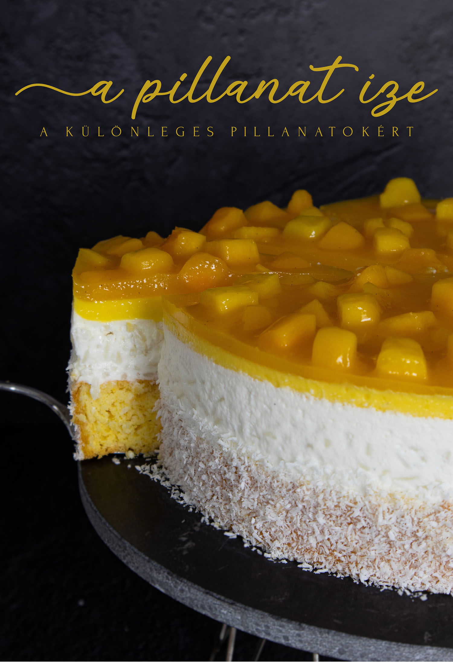Kókuszos túrós-tejberizs torta barackkal és mangóval