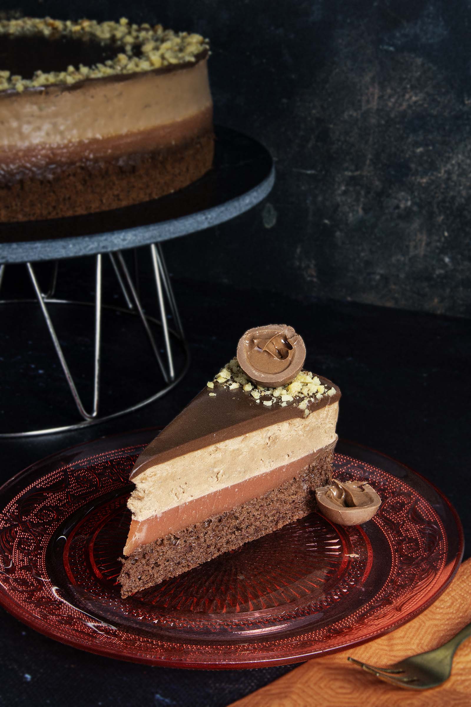 Vérnarancsos torta diós csokoládé mousse-szal