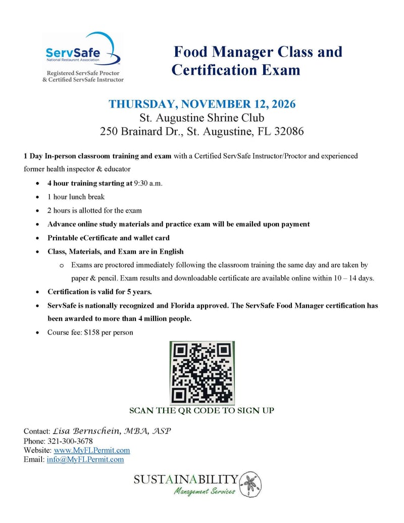 FOOD MANAGERS CLASS AND CERTIFICATION EXAM