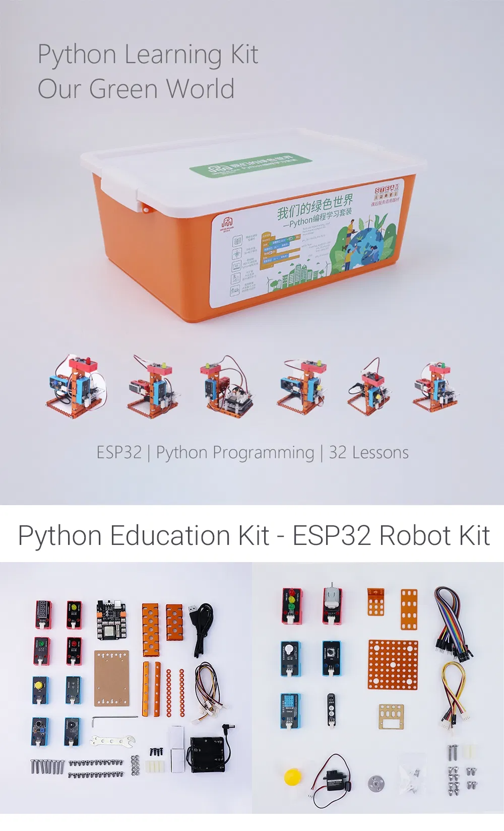 Green World Python Learning Starter Kit Esp32 Stem Education Programming Arduino Robot for Kids Students