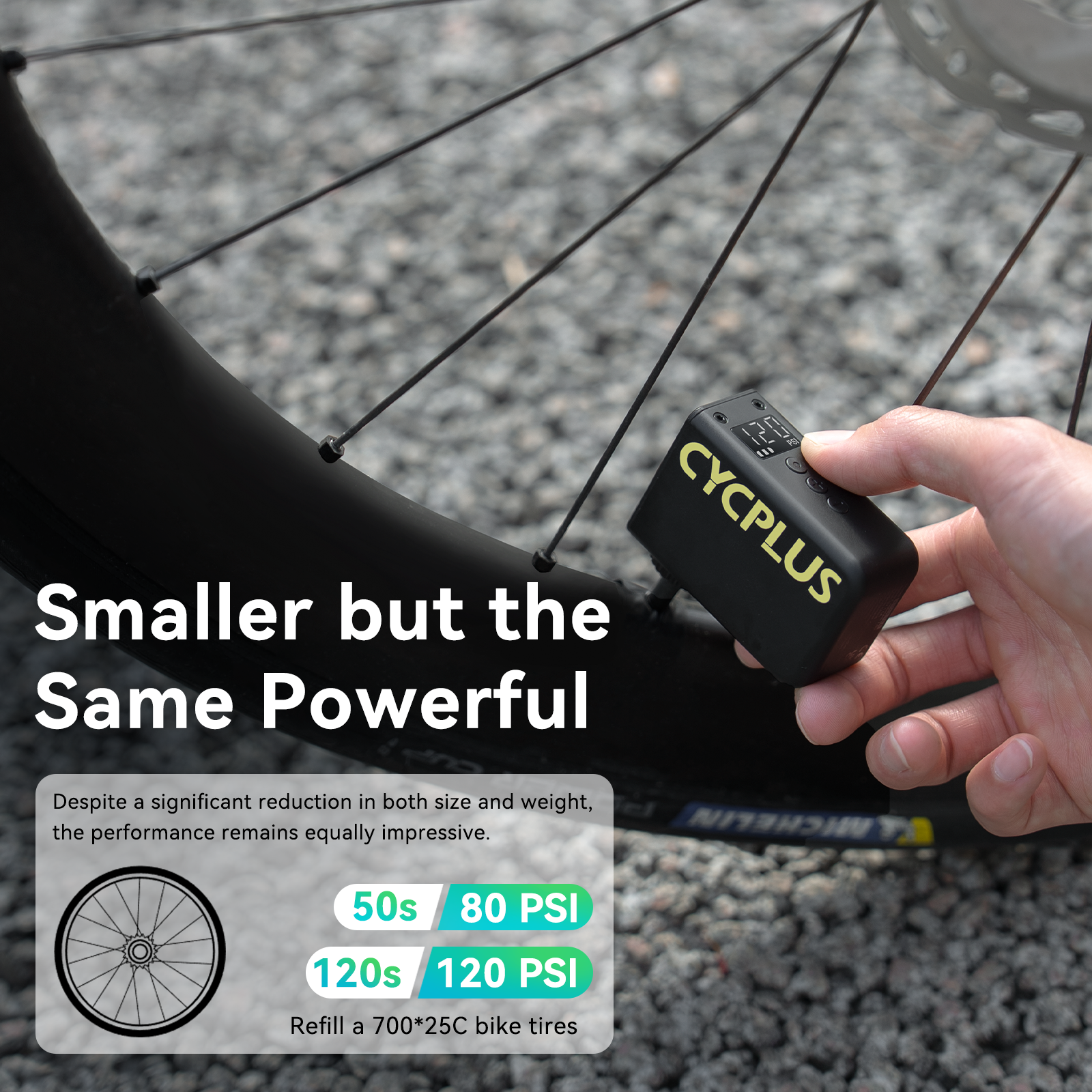 Mini pompa elettrica Cycplus AS2 ULTRA ultraleggera 87 g per bici fino a 120 PSI