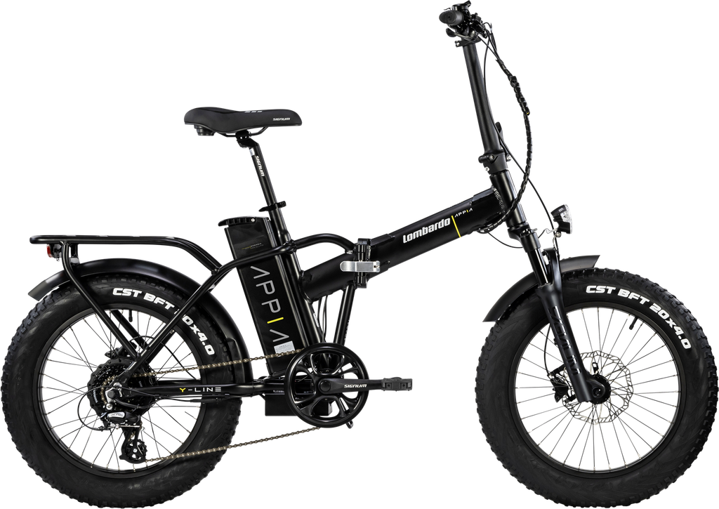 E-bike pieghevole Lombardo Appia 25 con ruote 20 fat motore Bafang 250W e batteria 624Wh