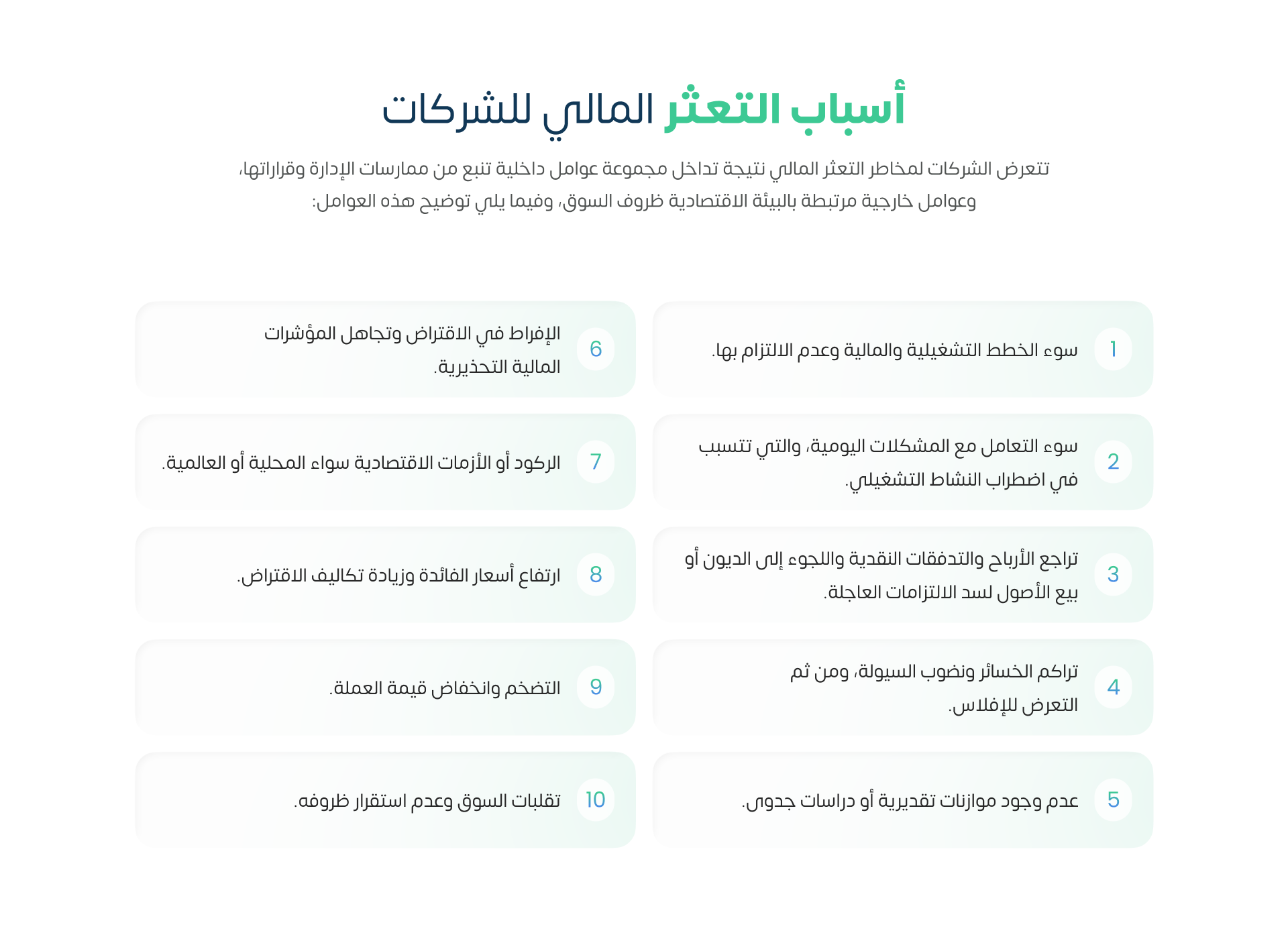 أسباب التعثر المالي للشركات