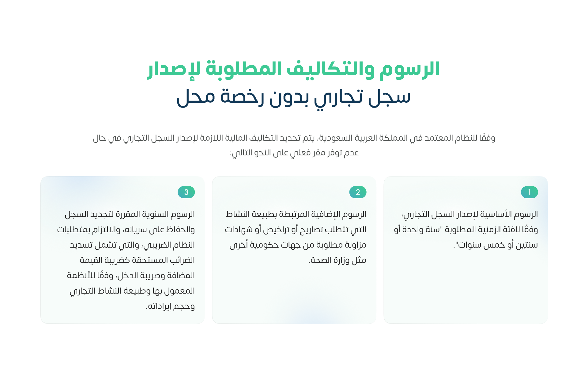 الرسوم والتكاليف المطلوبة لإصدار سجل تجاري بدون رخصة محل