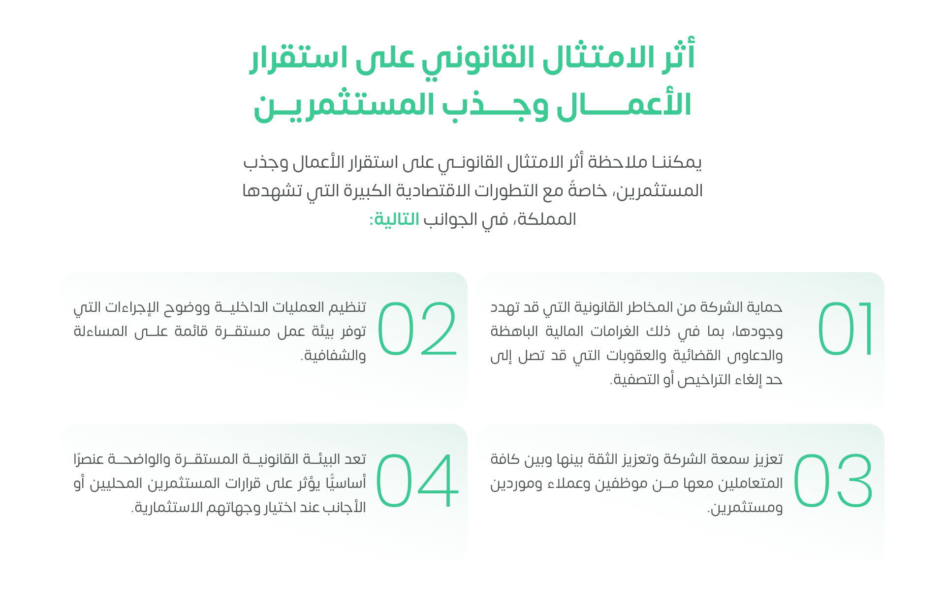 أثر الامتثال القانوني على استقرار الأعمال وجذب المستثمرين