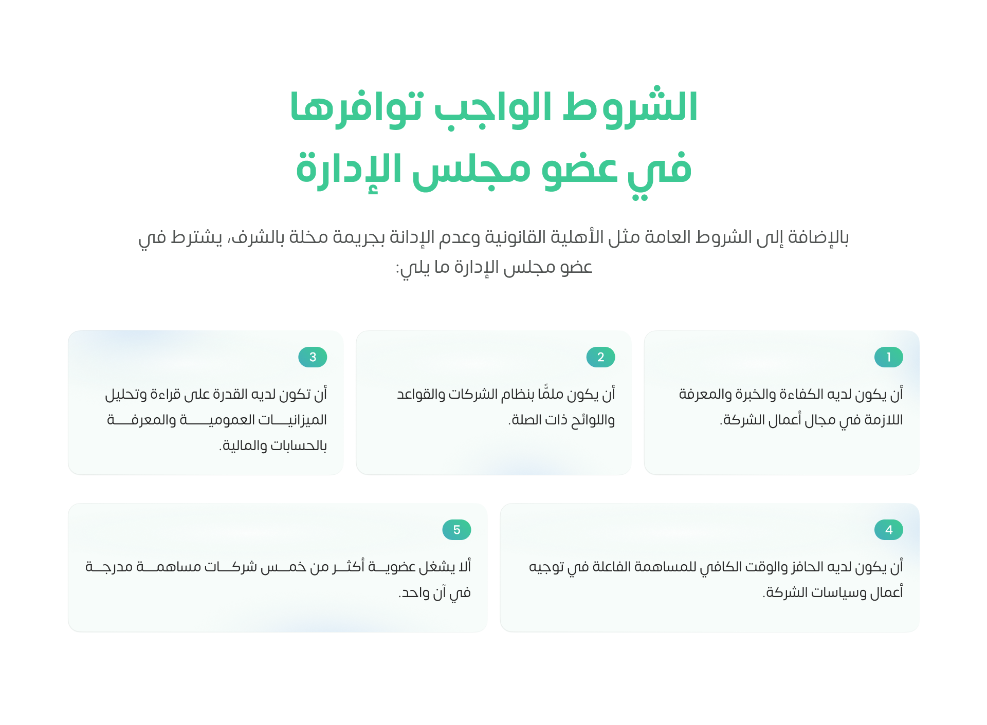 الشروط الواجب توافرها في عضو مجلس الإدارة