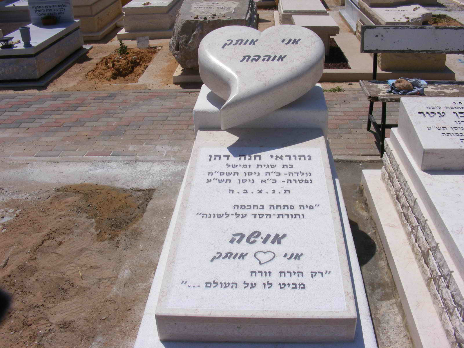 מצבה בודדת מעוצבת עם כרית בצורת לב