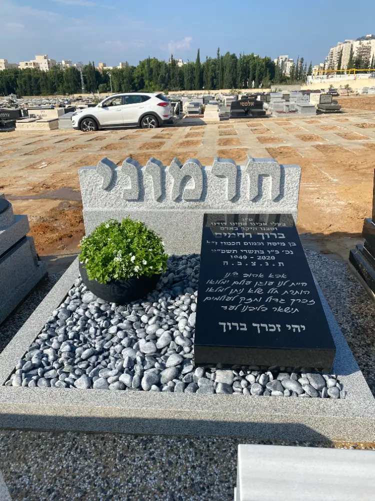 מצבה כפולה בעיצוב מיוחד משולבת גרניט שחור