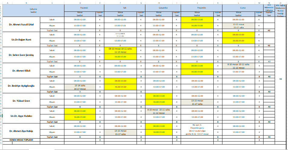 Esnek Mesai Listemiz