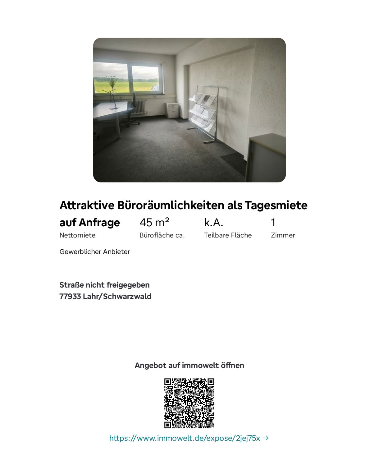 Büroraum möbliert in Lahr zu vermieten