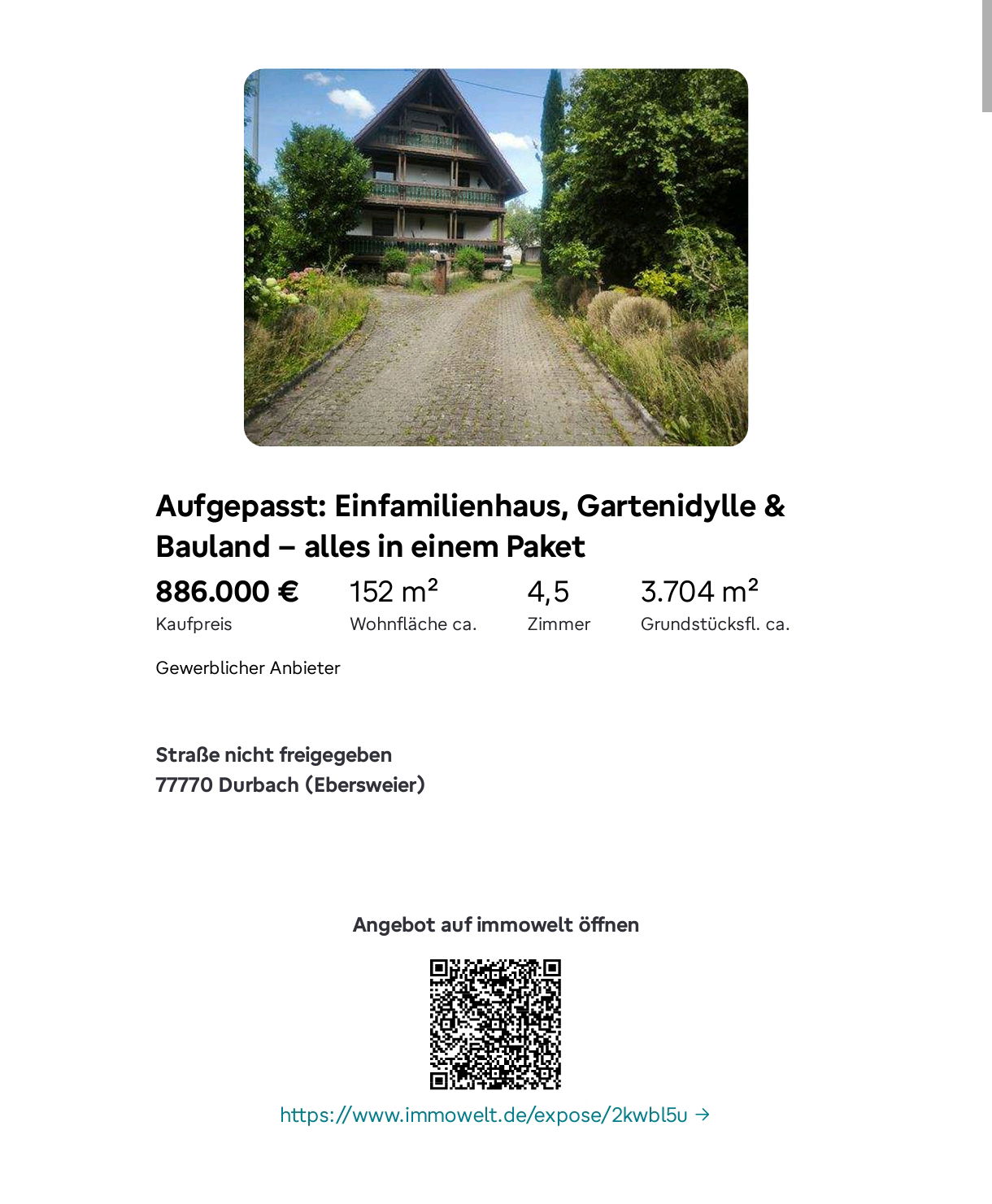 Einfamilienhaus mit Baugrundstück in Durbach