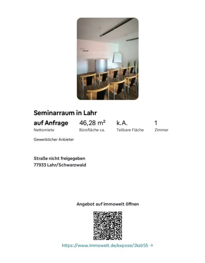 Tagesseminar Raum in Lahr zu vermieten