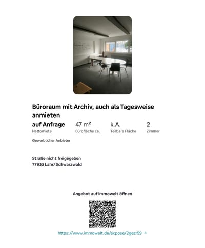 Büroraum mit Archiv in Lahr zu vermieten