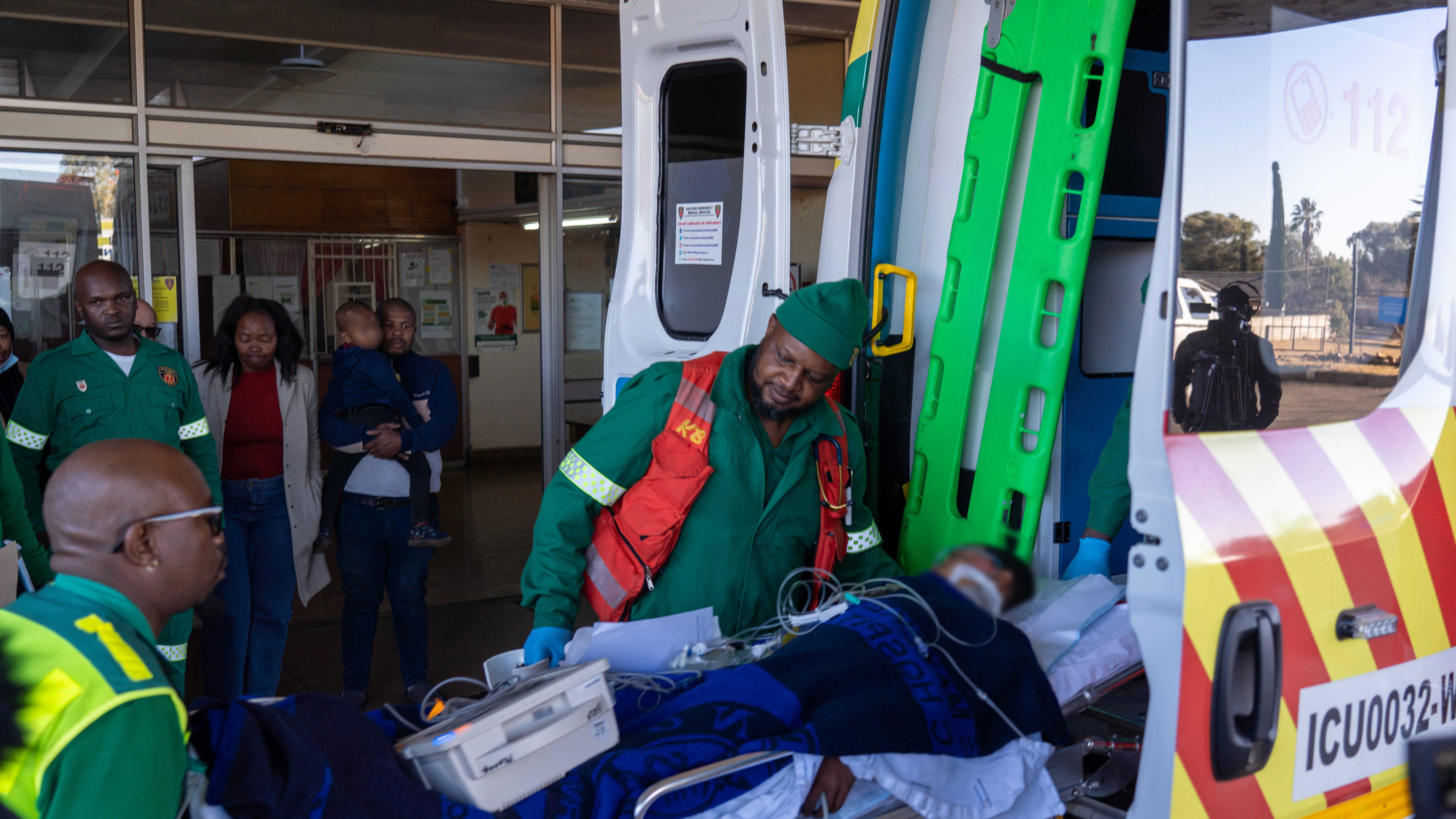 A pupil being transferred to another medical facility after sustaining serious burn injuries from the face to the lower body.