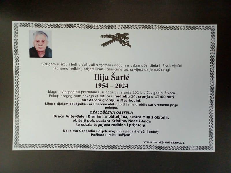 Umro Ilija Šarić - Nota