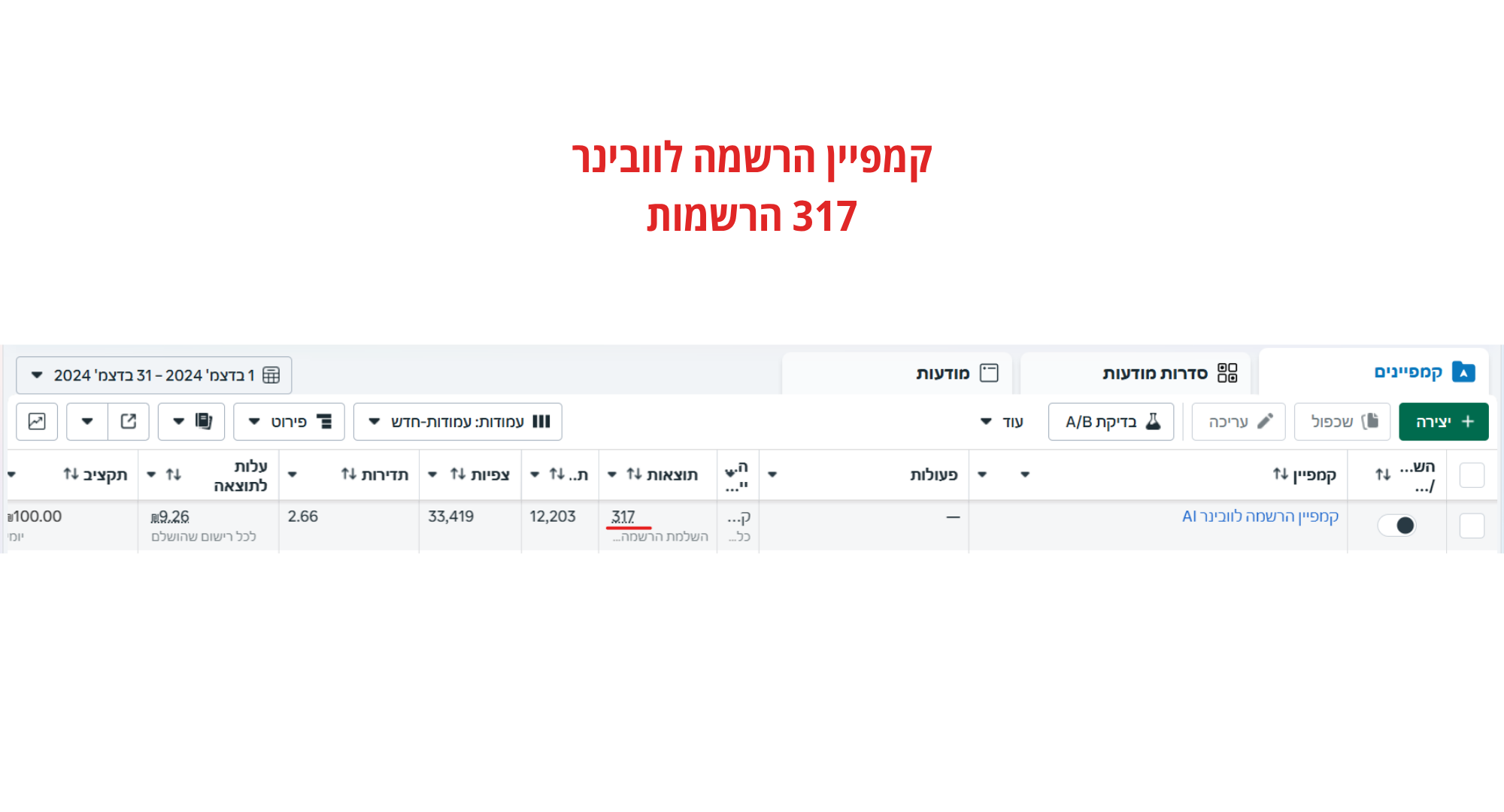 קמפיין הרשמה לוובינר - שיווק דיגיטלי