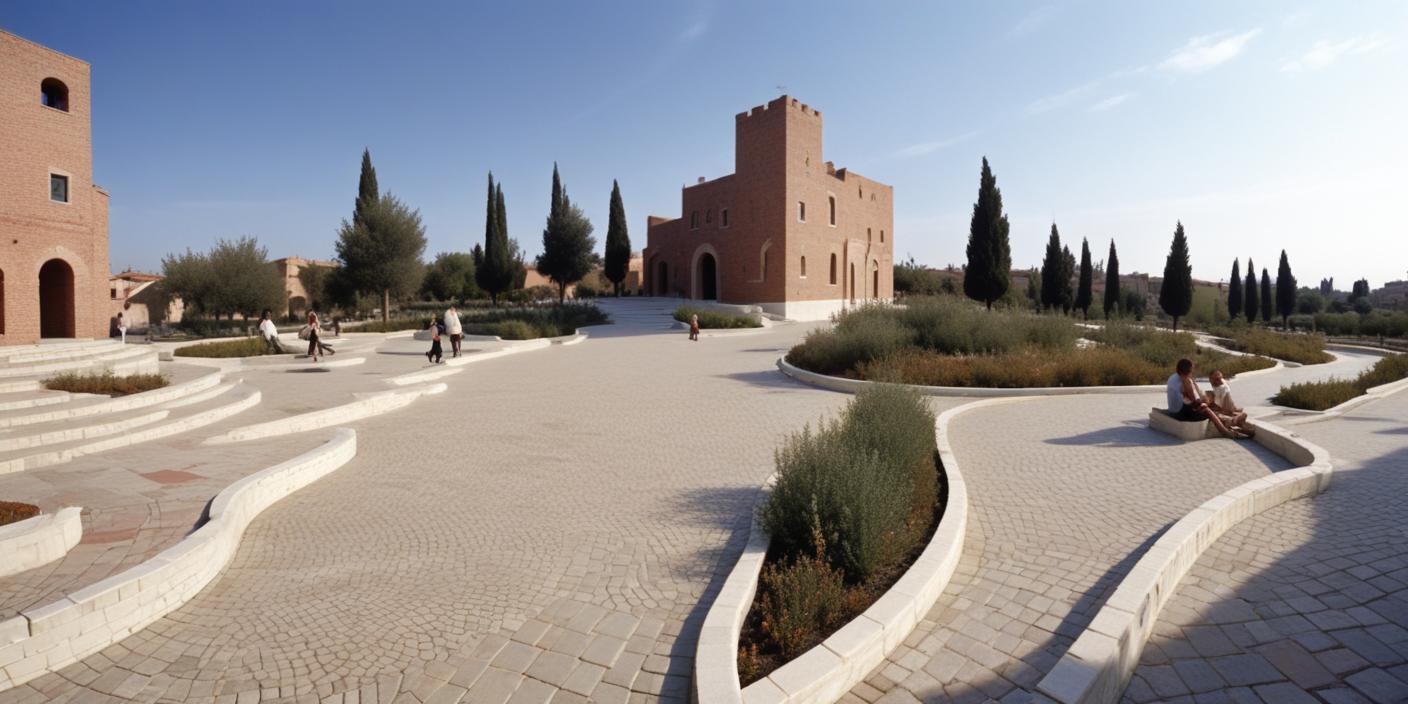 AI LANDSCAPE COMPOSITIONS No 6 REALISTIC SQUARE COMPOSITION WITH CONCEPTUAL ARCHITECTURAL PROPOSAL.