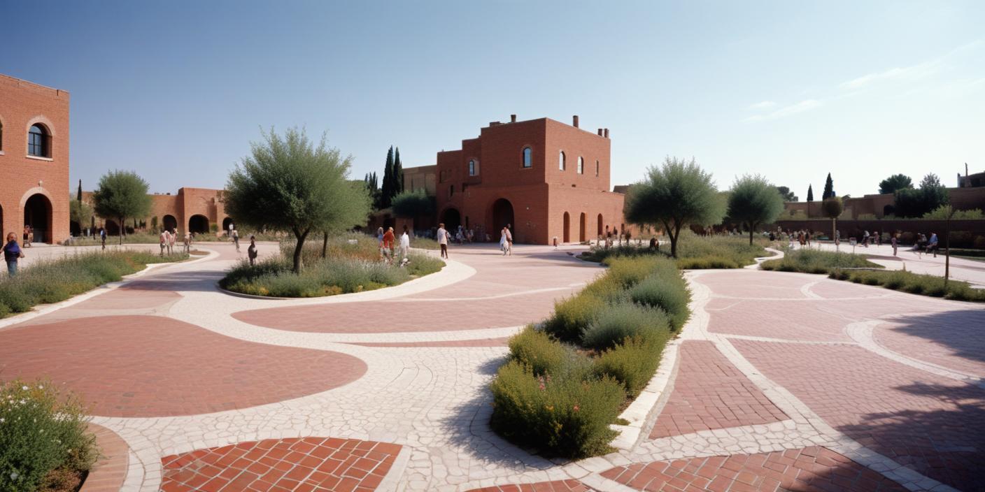 AI LANDSCAPE COMPOSITIONS No 6 REALISTIC SQUARE COMPOSITION WITH CONCEPTUAL ARCHITECTURAL PROPOSAL.