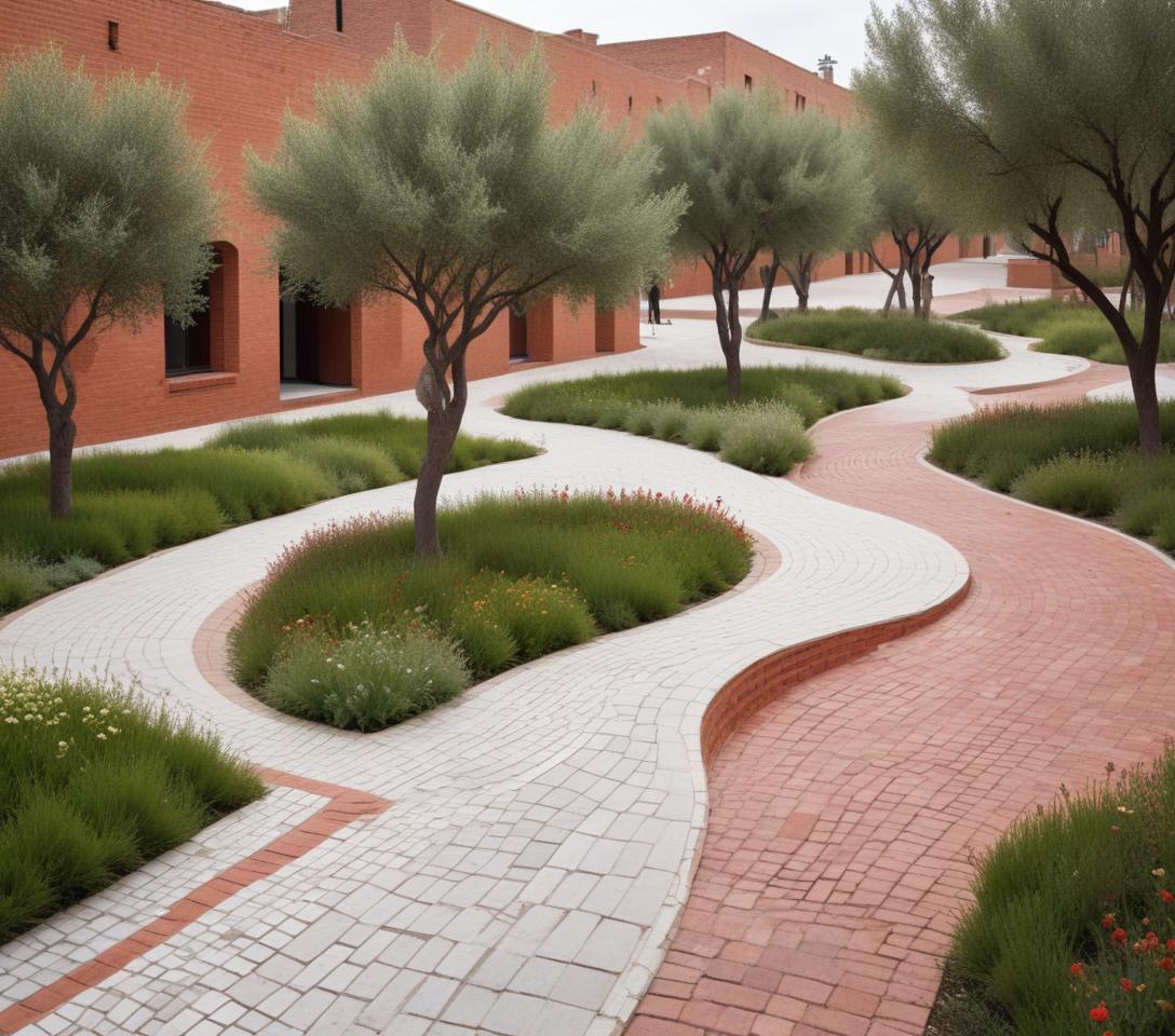 AI LANDSCAPE COMPOSITIONS No 7 REALISTIC SQUARE COMPOSITION WITH CONCEPTUAL ARCHITECTURAL PROPOSAL.