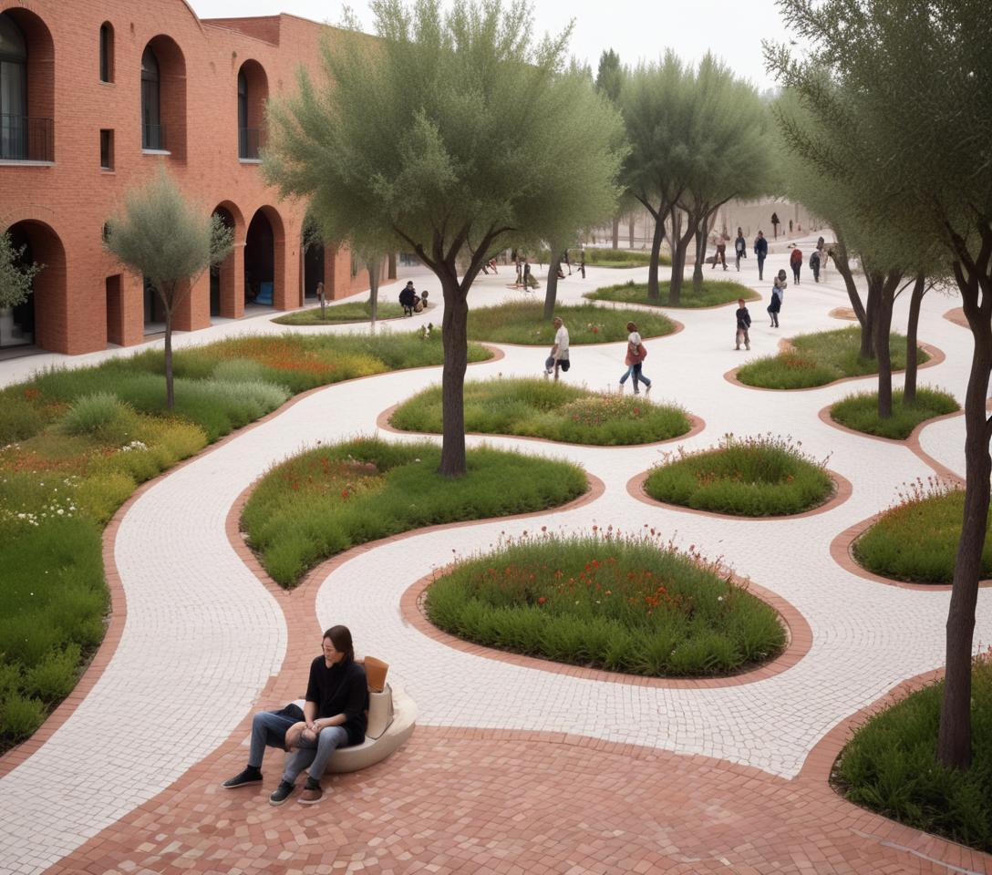 AI LANDSCAPE COMPOSITIONS No 7 REALISTIC SQUARE COMPOSITION WITH CONCEPTUAL ARCHITECTURAL PROPOSAL.