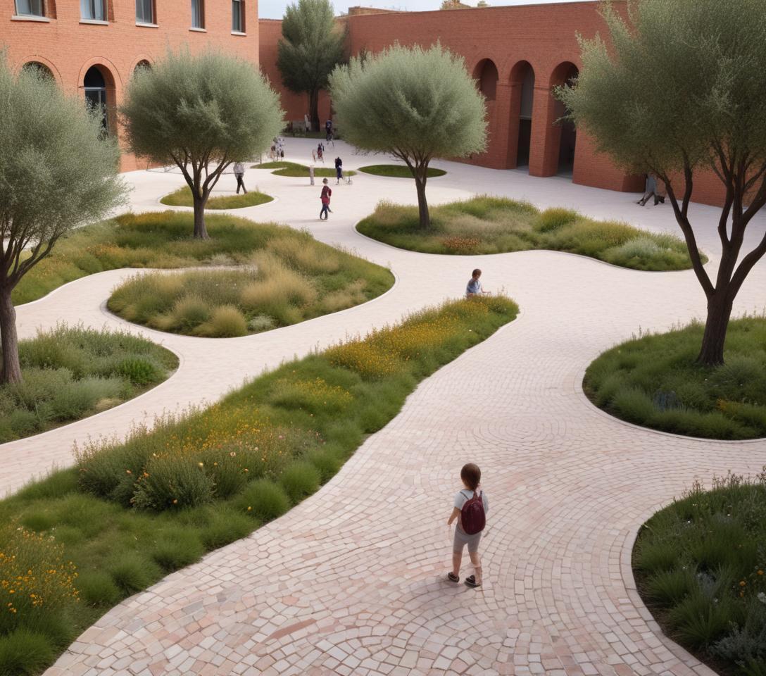 AI LANDSCAPE COMPOSITIONS No 7 REALISTIC SQUARE COMPOSITION WITH CONCEPTUAL ARCHITECTURAL PROPOSAL.