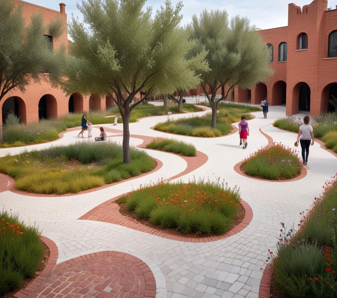 AI LANDSCAPE COMPOSITIONS No 7 REALISTIC SQUARE COMPOSITION WITH CONCEPTUAL ARCHITECTURAL PROPOSAL.